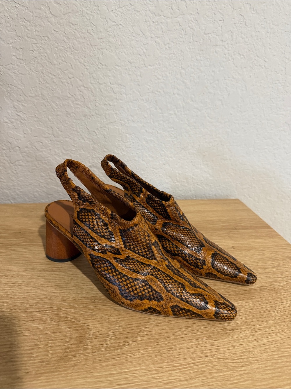 Rejina Pyo snakeskin leather sling back bootie heel